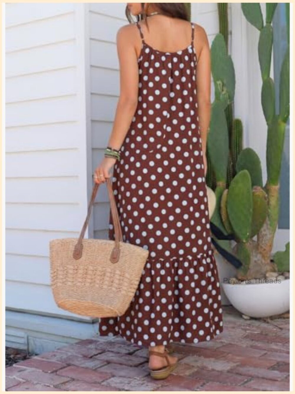 Spaghetti Strap Smocked Ruffle Flowy Boho Maxi Dress - Sleeveless A-Line - Picture 2 of 7